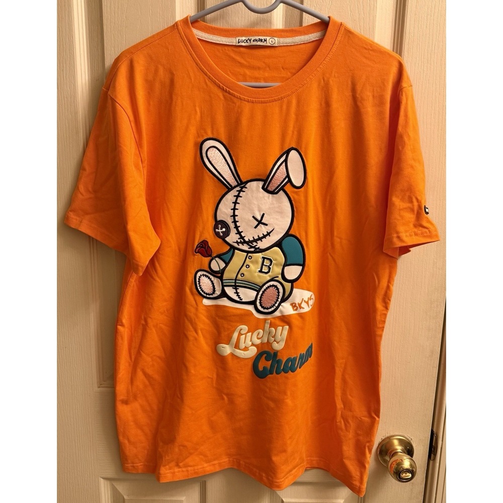 BKYS Lucky Charm Orange Embroidered Bunny TShirt Men's Large EUC